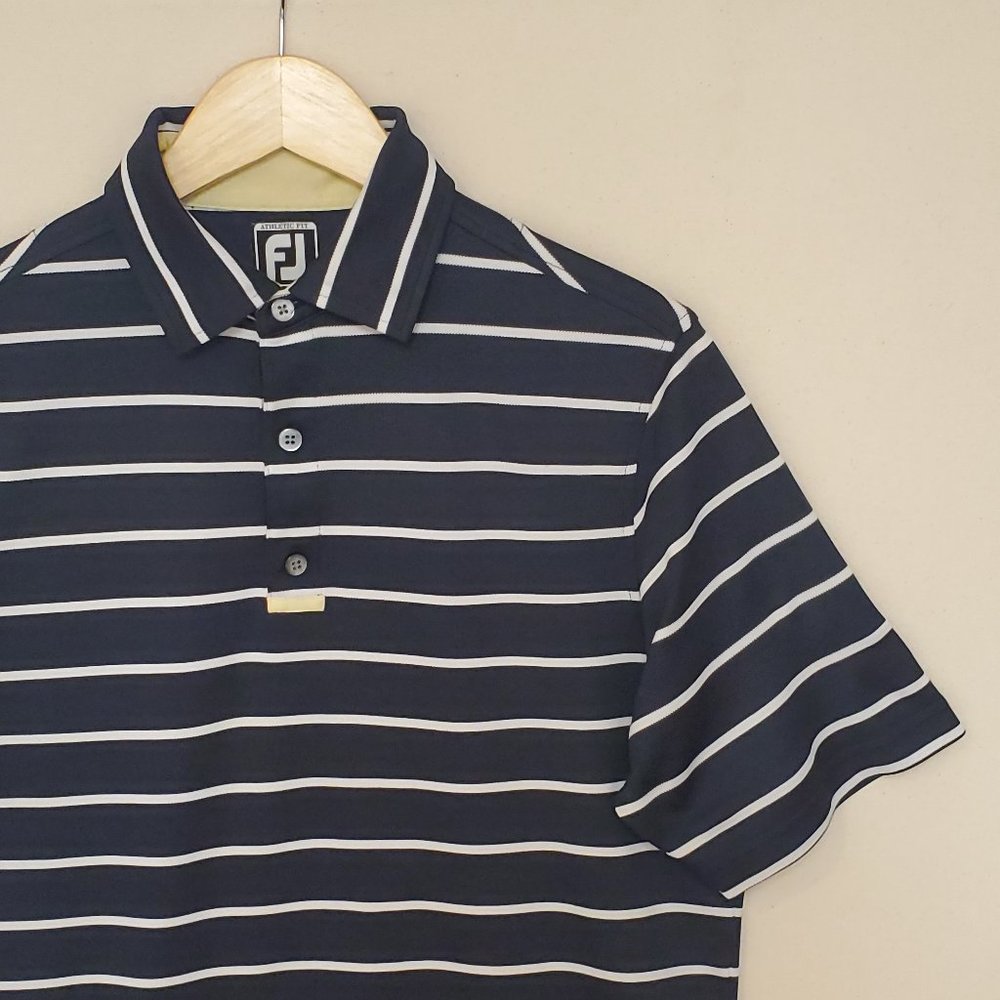 FootJoy Navy Blue and White Striped Polo Shirt